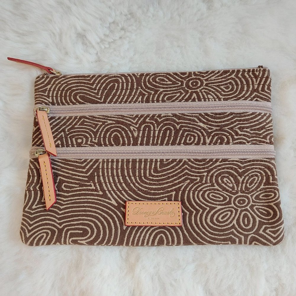 Dooney & Bourke Women's Brown Graphic Three Zippers Fabric File Folder/Clutch